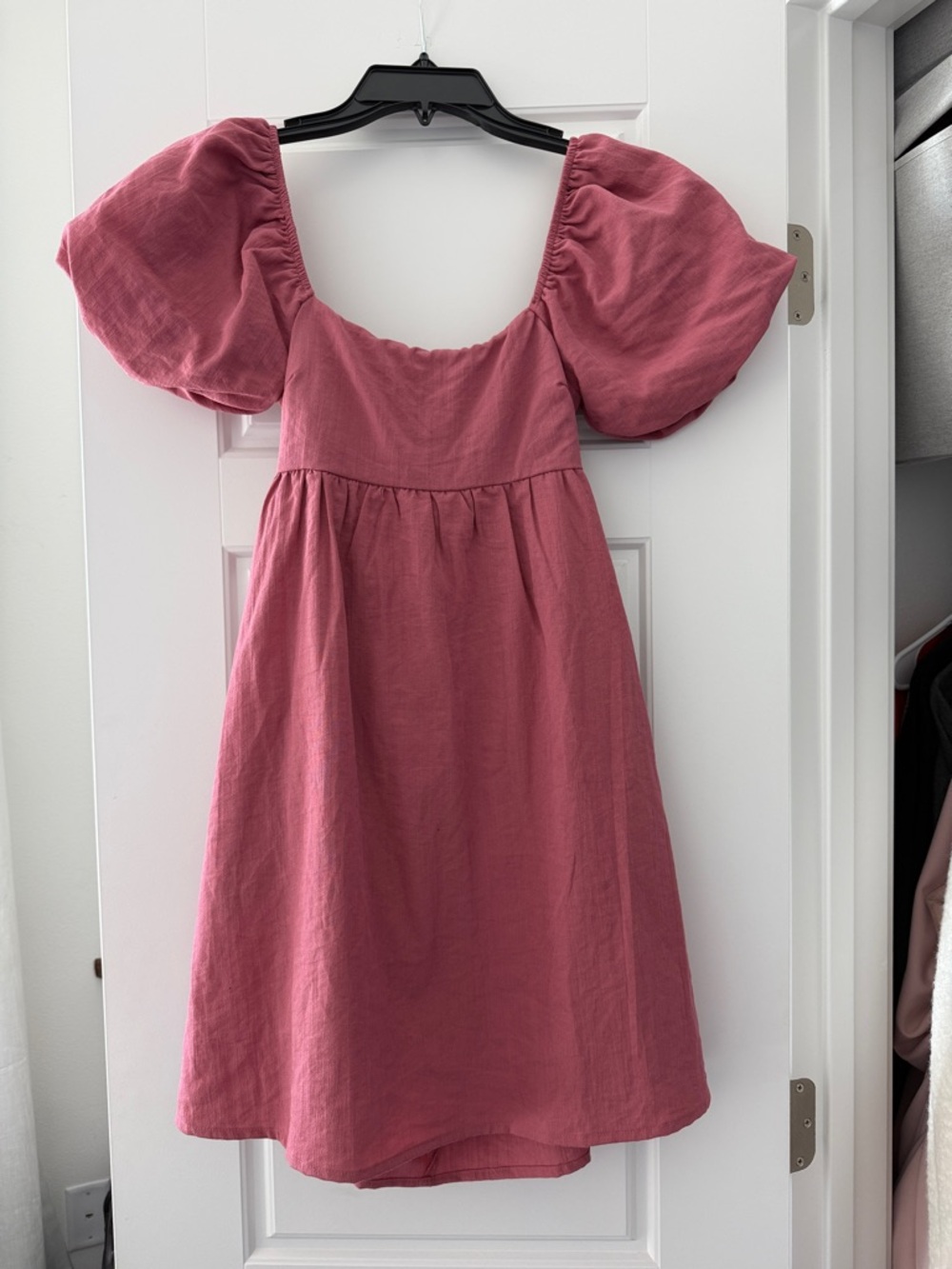 Girls' Puff Sleeve Square Neck Dress in Rose Pink